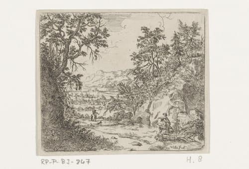 Landschap met tekenaar by Bartholomäus Ignaz Weiss
