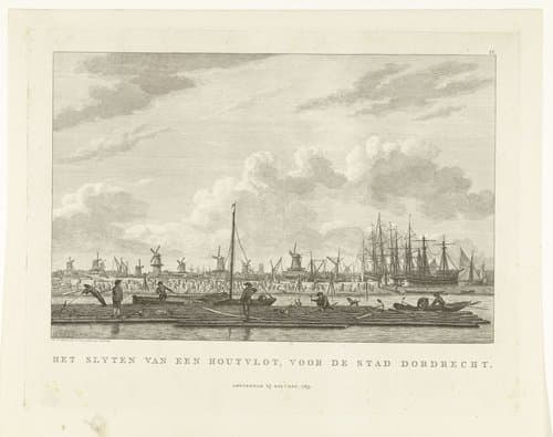 Houtvlot wordt door bemanning ontbonden in haven van Dordrecht by Carel Frederik Bendorp (I)
