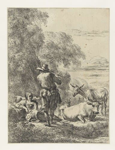 Fluitspelende herder by Nicolaes Pietersz Berchem