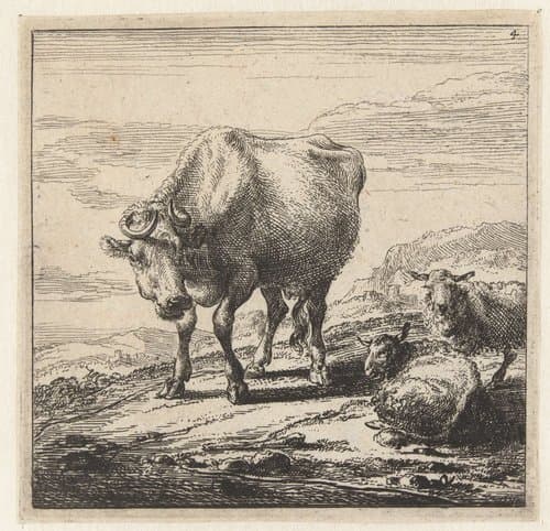 Koe en twee schapen by Nicolaes Pietersz Berchem
