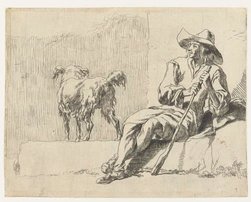 Zittende herder met zijn hond by Nicolaes Pietersz Berchem