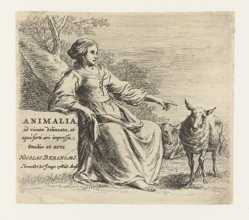 Zittende herderin en twee schapen by Nicolaes Pietersz Berchem