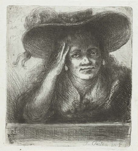 Vrouw met grote ronde hoed by Jan Chalon