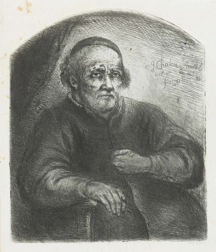 Oude man in een leunstoel by Jan Chalon
