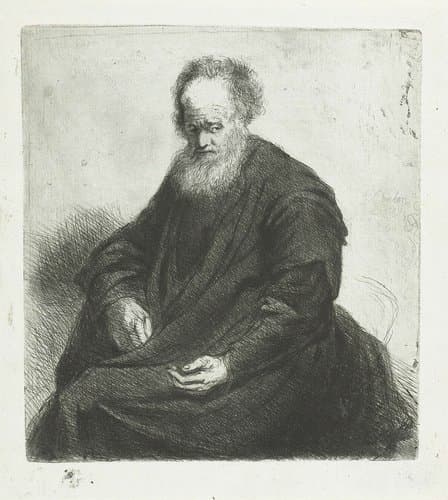 Zittende oude man met lange mantel by Jan Chalon