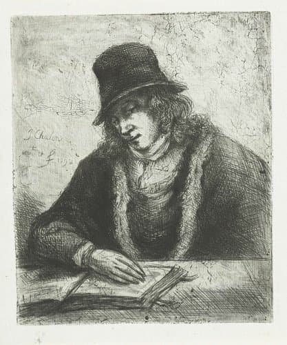 Lezende man met hoed by Jan Chalon