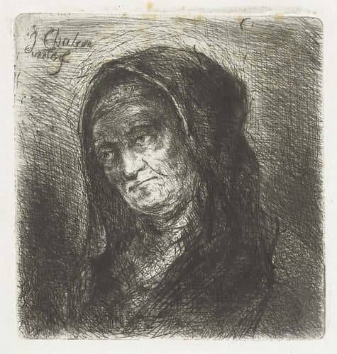 Ooude vrouw met zwarte sluier by Jan Chalon