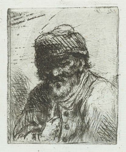 Bebaarde oude man met muts by Jan Chalon