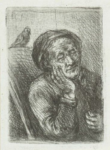 Slapende oude man met vogel by Jan Chalon