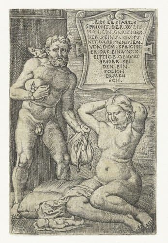 Gierigaard en vrouw met een miskraam by Barthel Beham