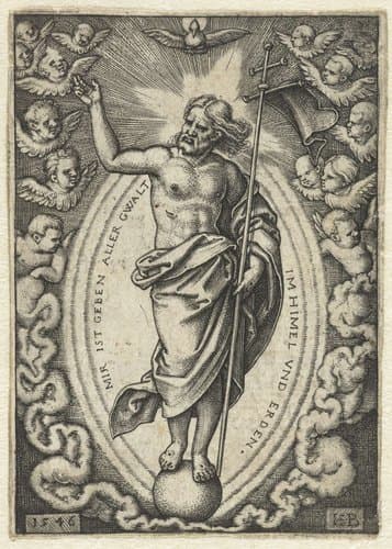 Christus als Salvator Mundi staand op de wereldbol by Hans Sebald Beham