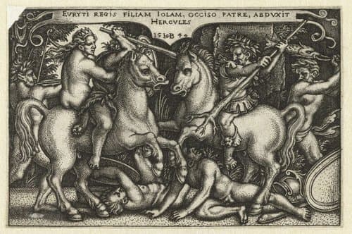 Evryti regis filiam Iolam, occiso patre, abdvxit Hercvles by Hans Sebald Beham
