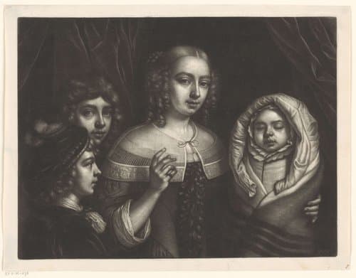 Portret van een jonge vrouw met drie kinderen by Wallerant Vaillant