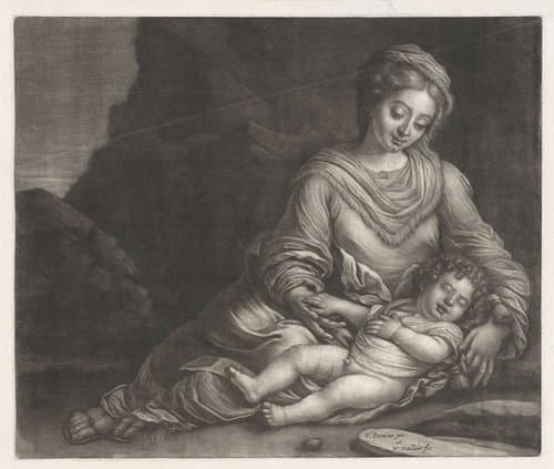 Maria met het slapende Christuskind by Wallerant Vaillant