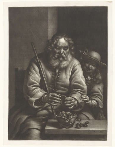 Oude man warmt zijn handen by Wallerant Vaillant