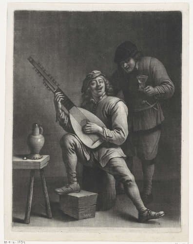 Luitspeler en een staande man by Wallerant Vaillant