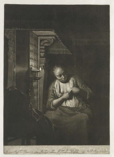 Zich vlooiende vrouw by Gerard Valck