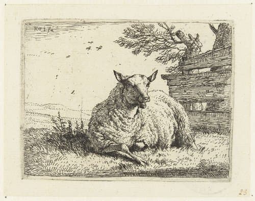 Schaap bij een hek by Karel du Jardin