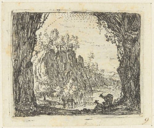Italianiserend landschap met geiten bij een rivier by Karel du Jardin