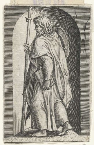 Apostel Jakobus de Meerdere (Major) met pelgrimshoed en pelgrimsstaf in nis by anonymous