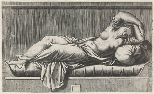 Cleopatra halfnaakt liggend op bed by anonymous