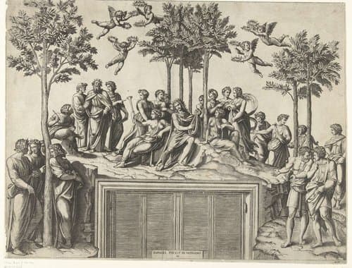 Apollo en muzen op berg Parnassus by anonymous
