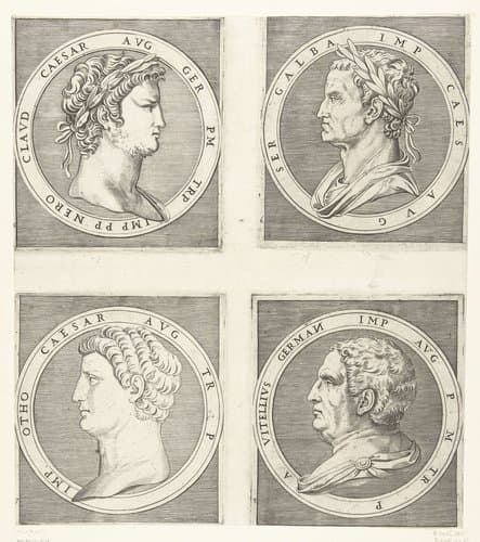 Portretten van keizers Nero en Galba en Otto en Vitelius by Marcantonio Raimondi