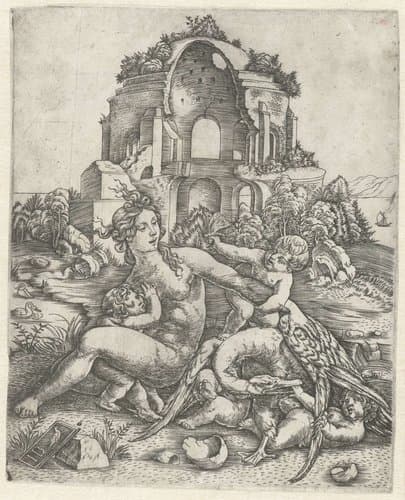 Leda en de zwaan met haar vier kinderen by Meester IB met de vogel