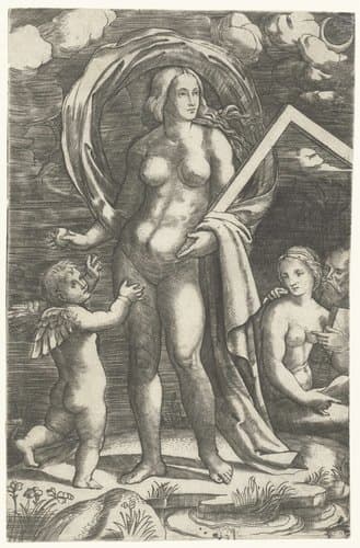 Venus met tekenhaak en Cupido en liefdespaar by Giacomo Francia