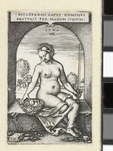 Judith met hoofd van Holofernes in raamopening by Hans Sebald Beham
