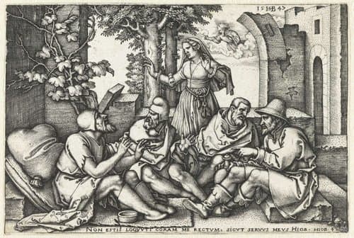 Job in gesprek met zijn vrienden by Hans Sebald Beham