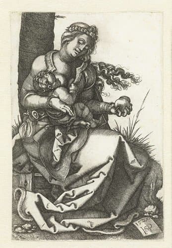 Maria met kind aan de borst en peer by Hans Sebald Beham