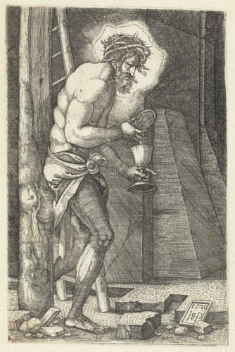 Christus als man van smarten staande aan de voet van het kruis by Hans Sebald Beham