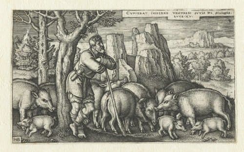 Verloren zoon als varkenshoeder by Hans Sebald Beham