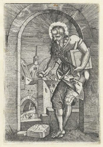 Heilige Hieronymus staand onder een boog by Hans Sebald Beham