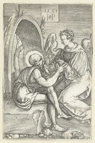 Heilige Hieronymus in gesprek met een engel by Hans Sebald Beham