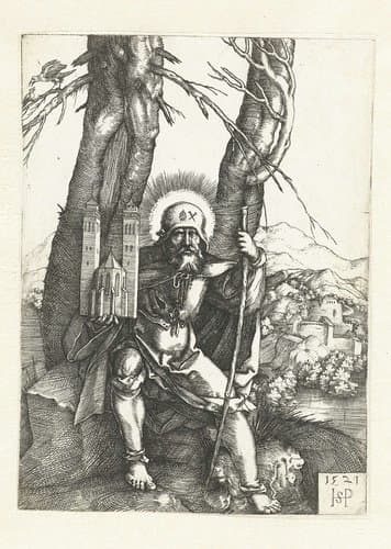 Heilige Sebaldus als pelgrim met een kerkmodel by Hans Sebald Beham