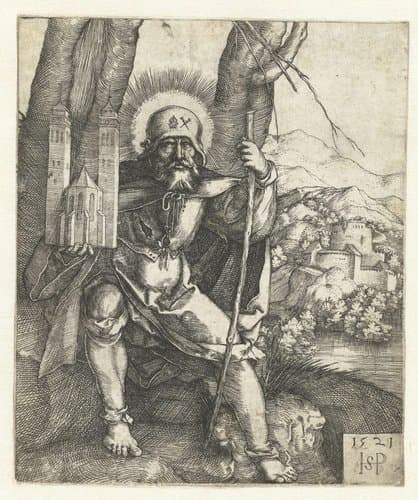 Heilige Sebaldus als pelgrim met een kerkmodel by Hans Sebald Beham