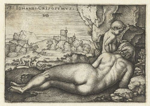 Heilige Johannes Chrysostomus als kluizenaar in de woestijn by Hans Sebald Beham