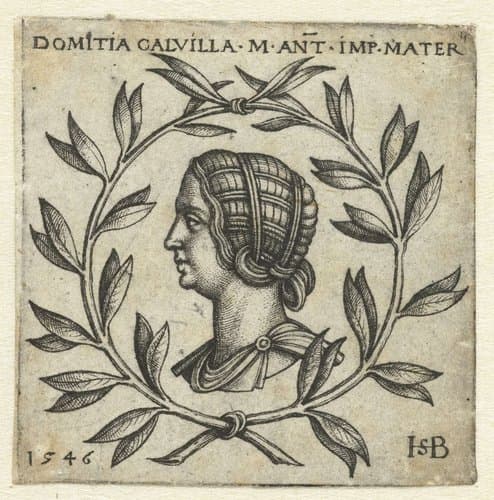 Borstbeeld van Domitia Calvilla in lauwerkrans by Hans Sebald Beham