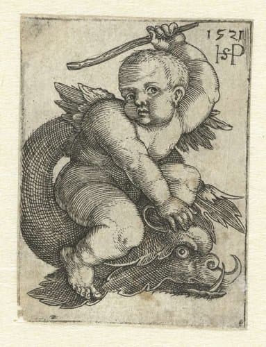 Putto op een dolfijn by Hans Sebald Beham
