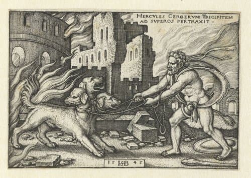 Hercvles Cerbervm tricipitem ad svperos pertraxit by Hans Sebald Beham