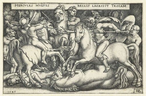 Hercules in gevecht met de Trojanen by Hans Sebald Beham