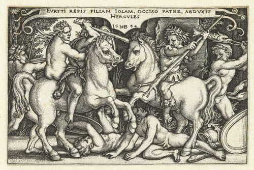 Evryti regis filiam Iolam, occiso patre, abdvxit Hercvles by Hans Sebald Beham