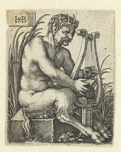 Satyr speelt op een lier by Hans Sebald Beham