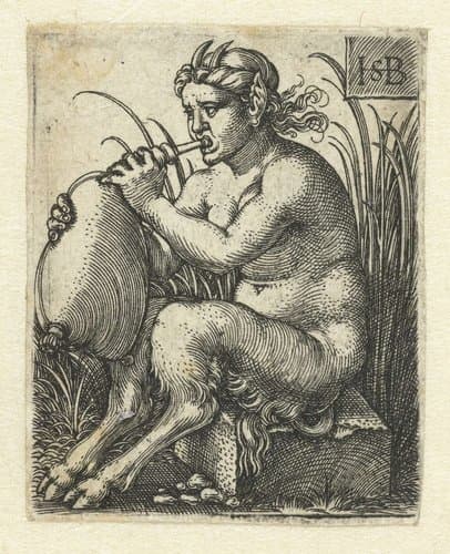 Sater vrouw speelt op een doedelzak by Hans Sebald Beham