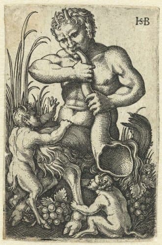 Satyr blazend op een hoorn by Hans Sebald Beham