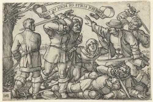 Vechtende boeren met zwaarden by Hans Sebald Beham