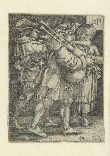 Twee muzikanten en een meisje by Hans Sebald Beham