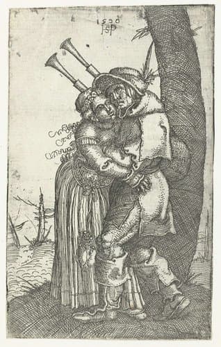 Doedelzakspeler met vrouw in zijn armen by Hans Sebald Beham
